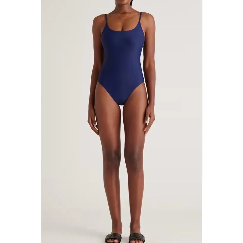 Quince Italian Cami One-Piece Swimsuit Deep Navy Blue Size Large NWT